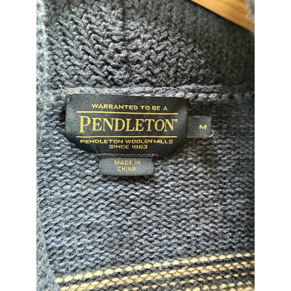 Pendleton Men's Shawl Collar Southwest Sweater in Blue Stripe Size Medium - Picture 2 of 8